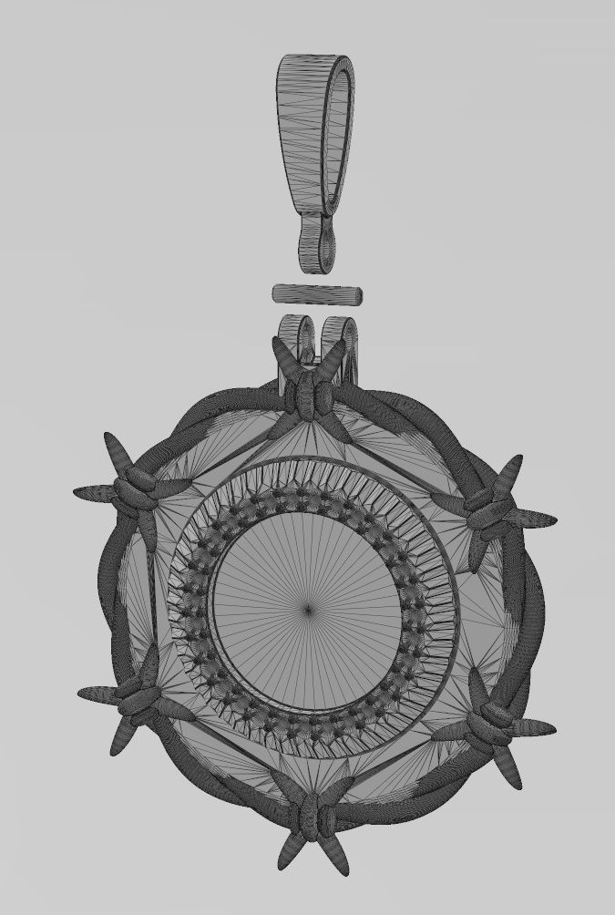 Fluted diamond bezel barbwire thornes pendant 3D print model_12