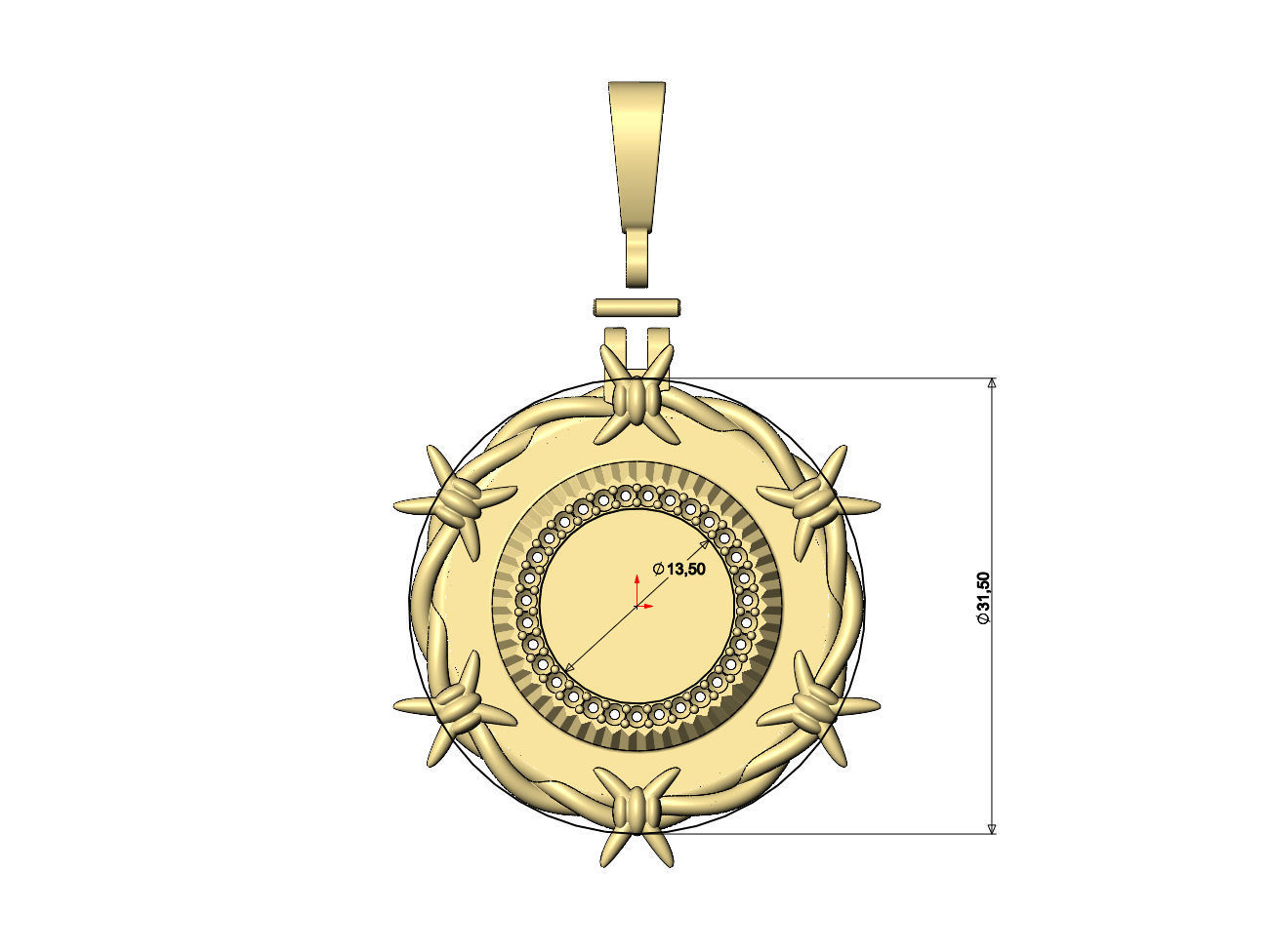 Fluted diamond bezel barbwire thornes pendant 3D print model_6