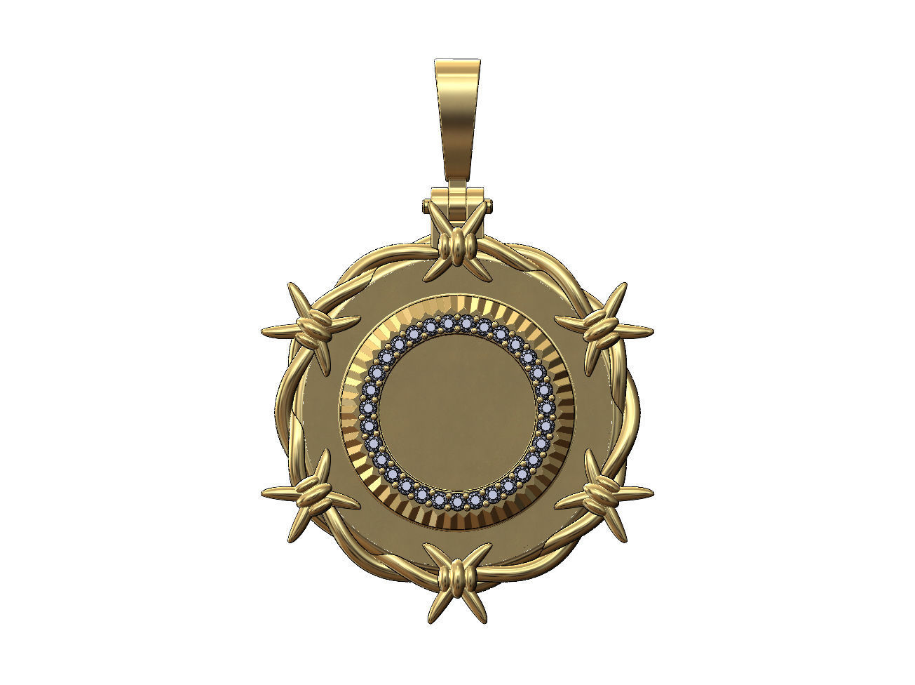 Fluted diamond bezel barbwire thornes pendant 3D print model_1