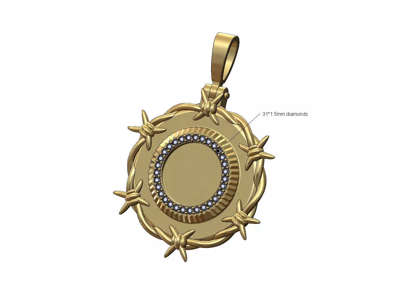 Fluted diamond bezel barbwire thornes pendant 3D print model_0