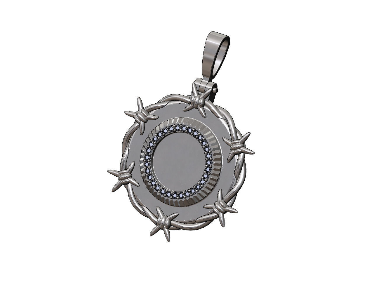 Fluted diamond bezel barbwire thornes pendant 3D print model_10