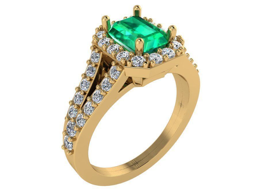 Emerald Halo Split Shank Ring 2596 3D print model_1