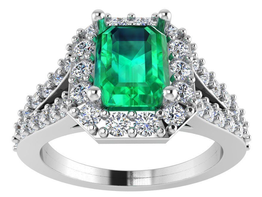 Emerald Halo Split Shank Ring 2596 3D print model_2