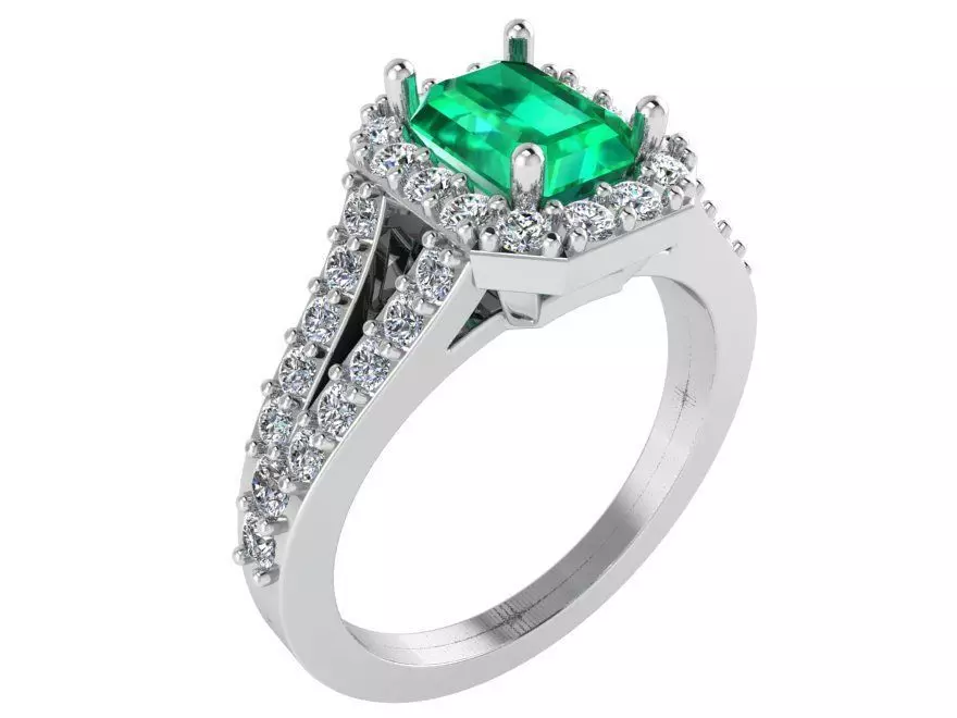Emerald Halo Split Shank Ring 2596 3D print model_0