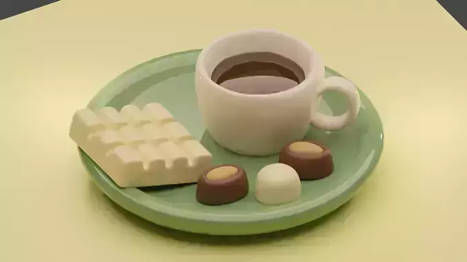 Stylized Cartoon Cup of Coffee with Chocolate Candies