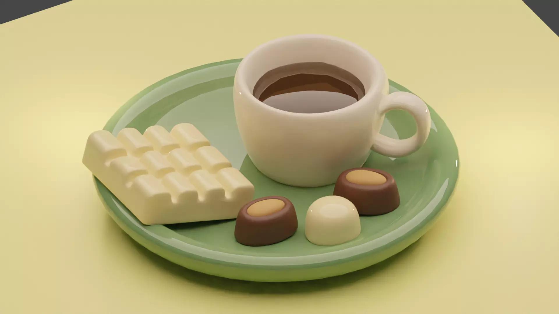 Stylized Cartoon Cup of Coffee with Chocolate Candies Low-poly 3D model_0