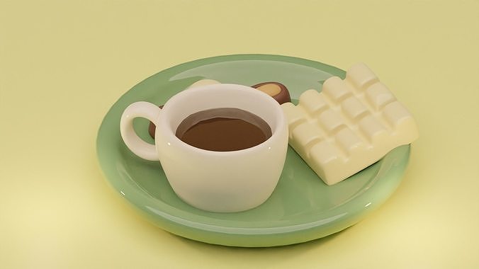 Stylized Cartoon Cup of Coffee with Chocolate Candies Low-poly 3D model 6