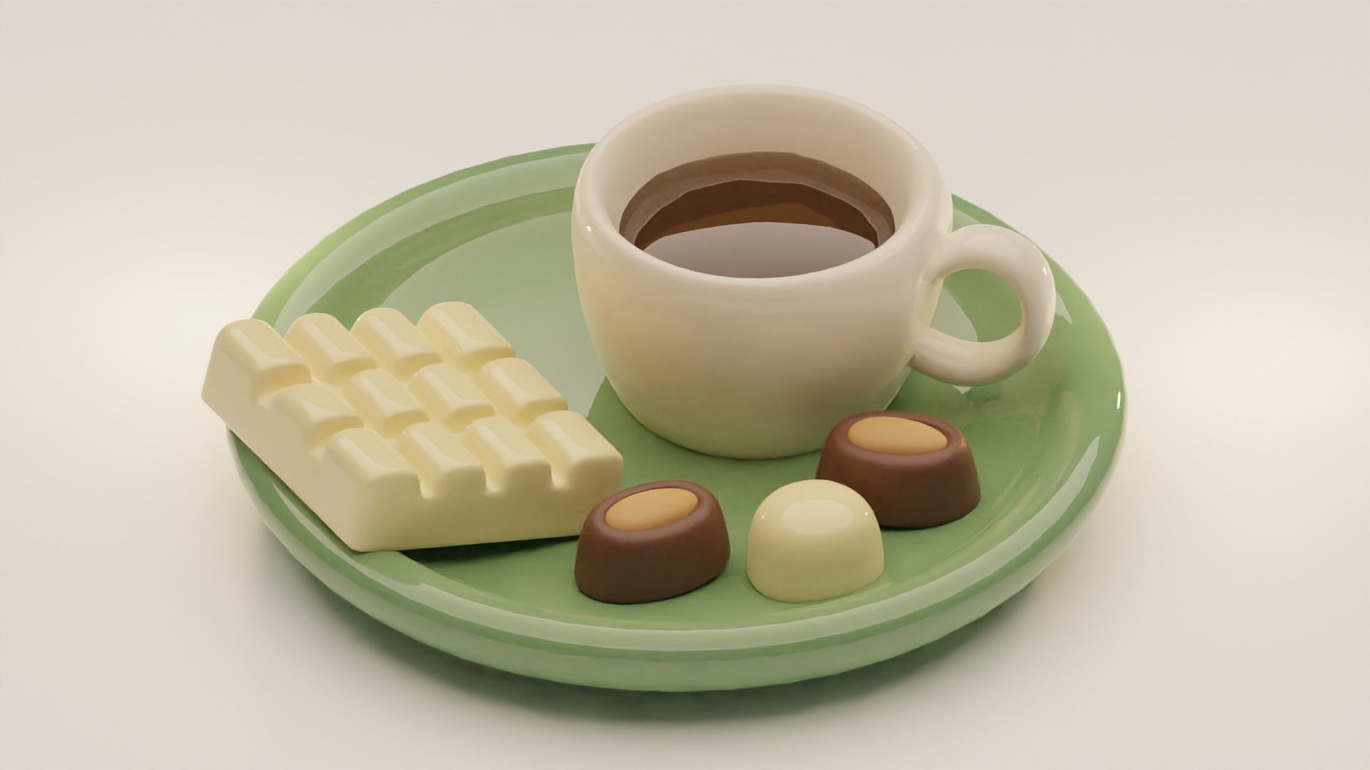 Stylized Cartoon Cup of Coffee with Chocolate Candies Low-poly 3D model_8