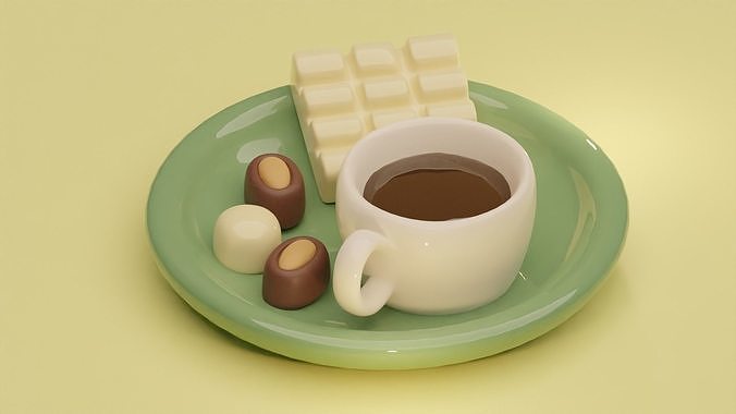 Stylized Cartoon Cup of Coffee with Chocolate Candies Low-poly 3D model 5
