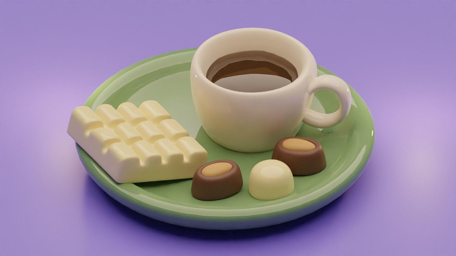 Stylized Cartoon Cup of Coffee with Chocolate Candies Low-poly 3D model_10