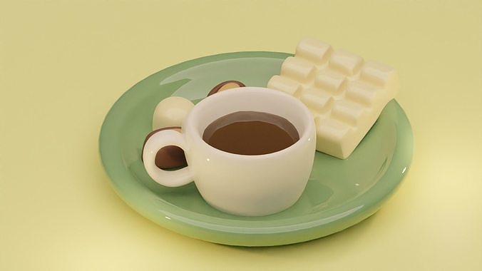 Stylized Cartoon Cup of Coffee with Chocolate Candies Low-poly 3D model 4
