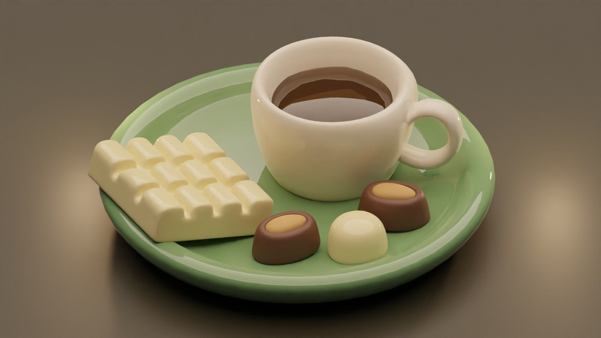 Stylized Cartoon Cup of Coffee with Chocolate Candies Low-poly 3D model_9