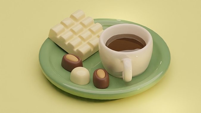 Stylized Cartoon Cup of Coffee with Chocolate Candies Low-poly 3D model 3