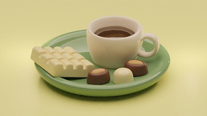 Stylized Cartoon Cup of Coffee with Chocolate Candies Low-poly 3D model 7