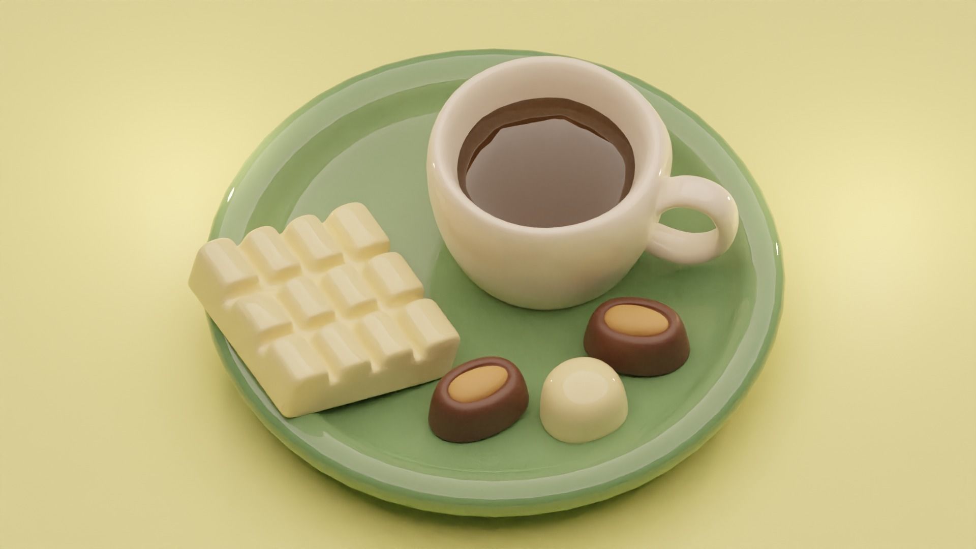Stylized Cartoon Cup of Coffee with Chocolate Candies Low-poly 3D model_7
