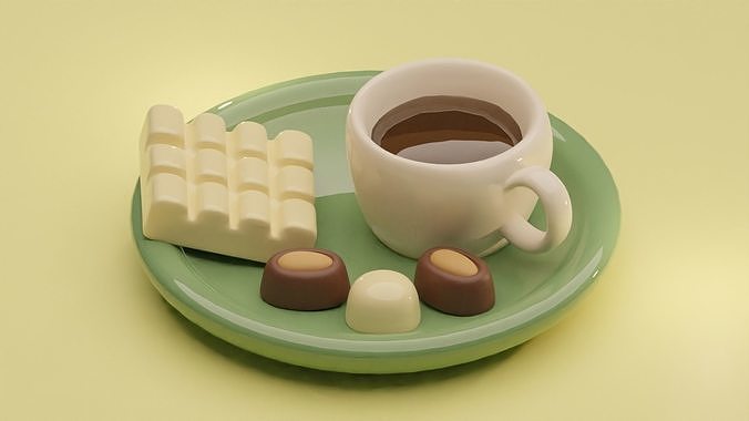 Stylized Cartoon Cup of Coffee with Chocolate Candies Low-poly 3D model 2