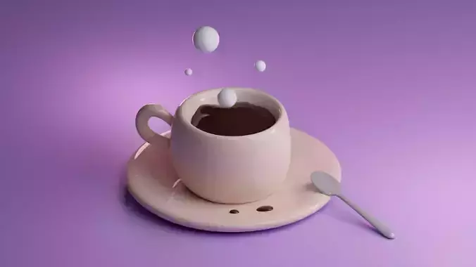 Stylized Cute Cartoon Cup of Coffee or Hot Chocolate and plate