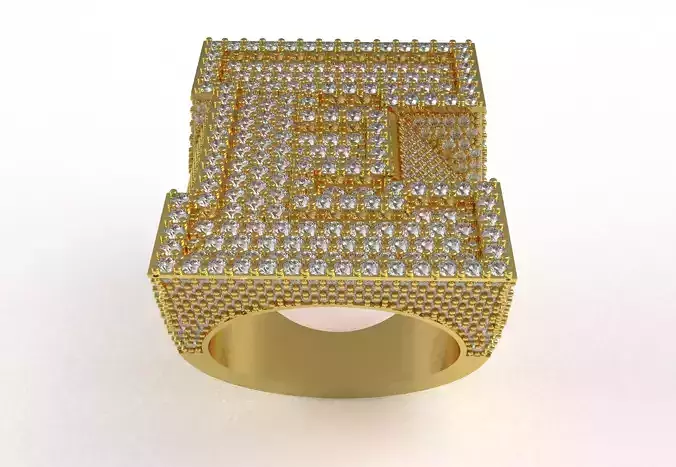 Letter E Halfway Diamond Hip Hop Ring