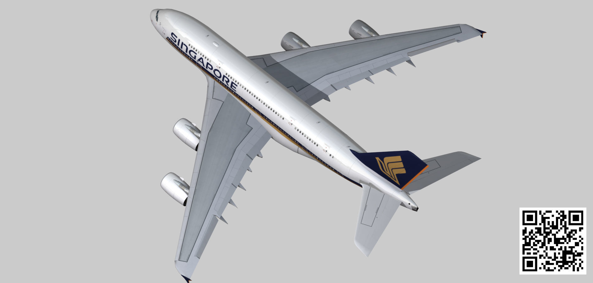 Airbus A380 Singapore Airlines 9V-SKH Low-poly 3D model_10