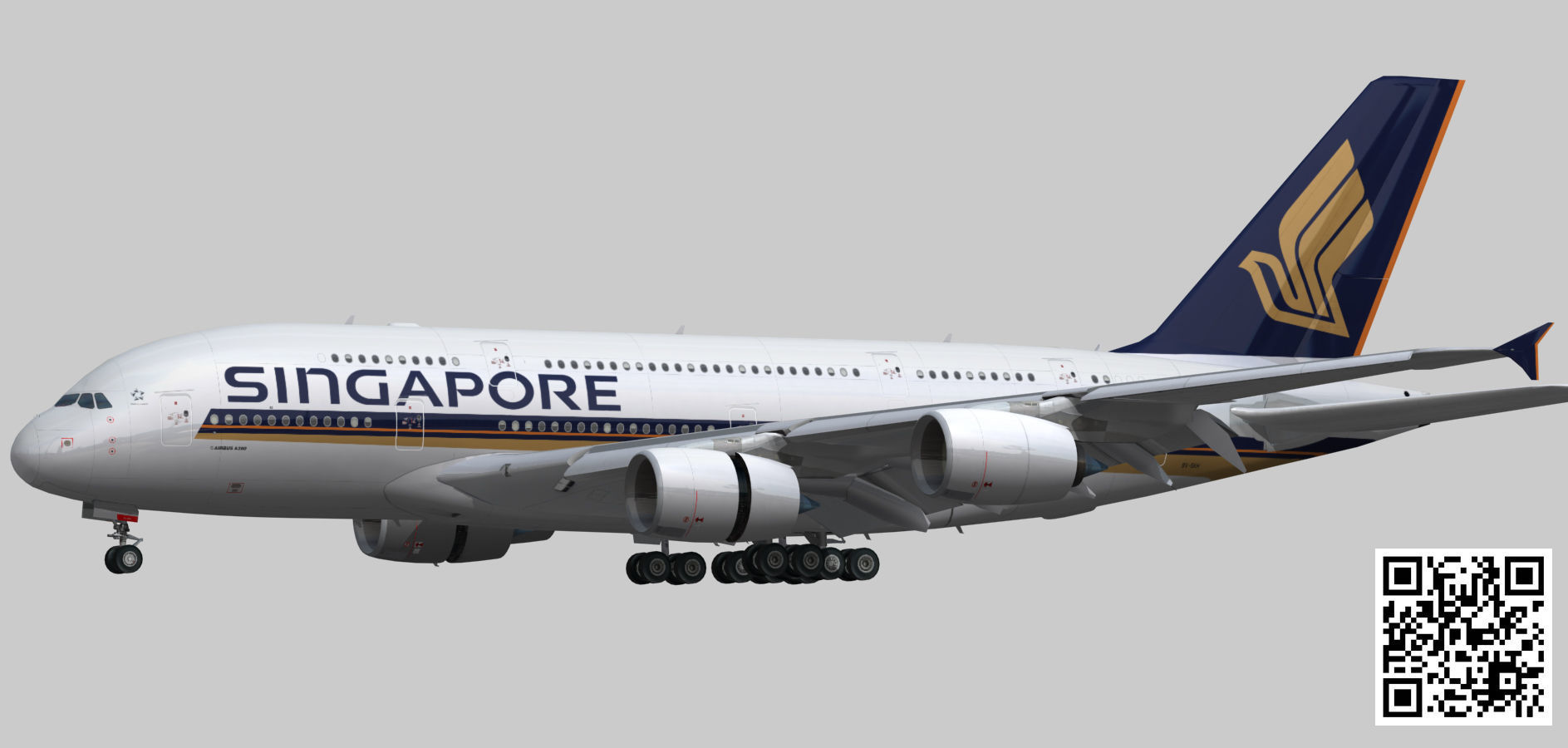 Airbus A380 Singapore Airlines 9V-SKH Low-poly 3D model_4