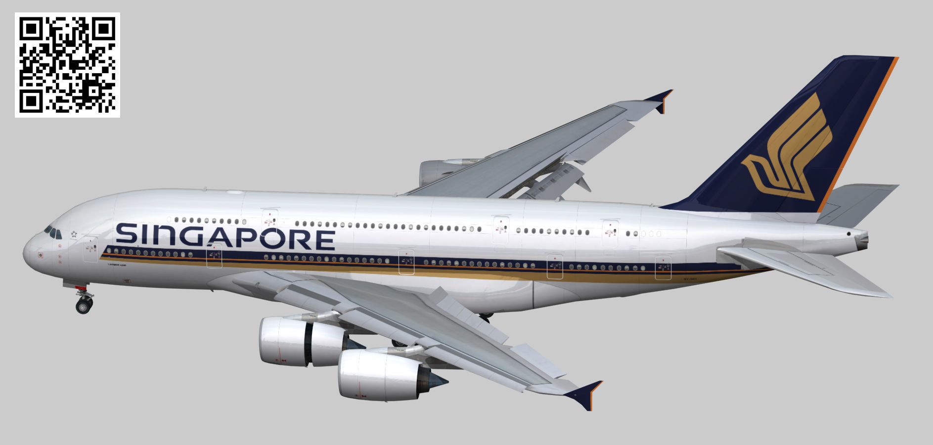 Airbus A380 Singapore Airlines 9V-SKH Low-poly 3D model_1