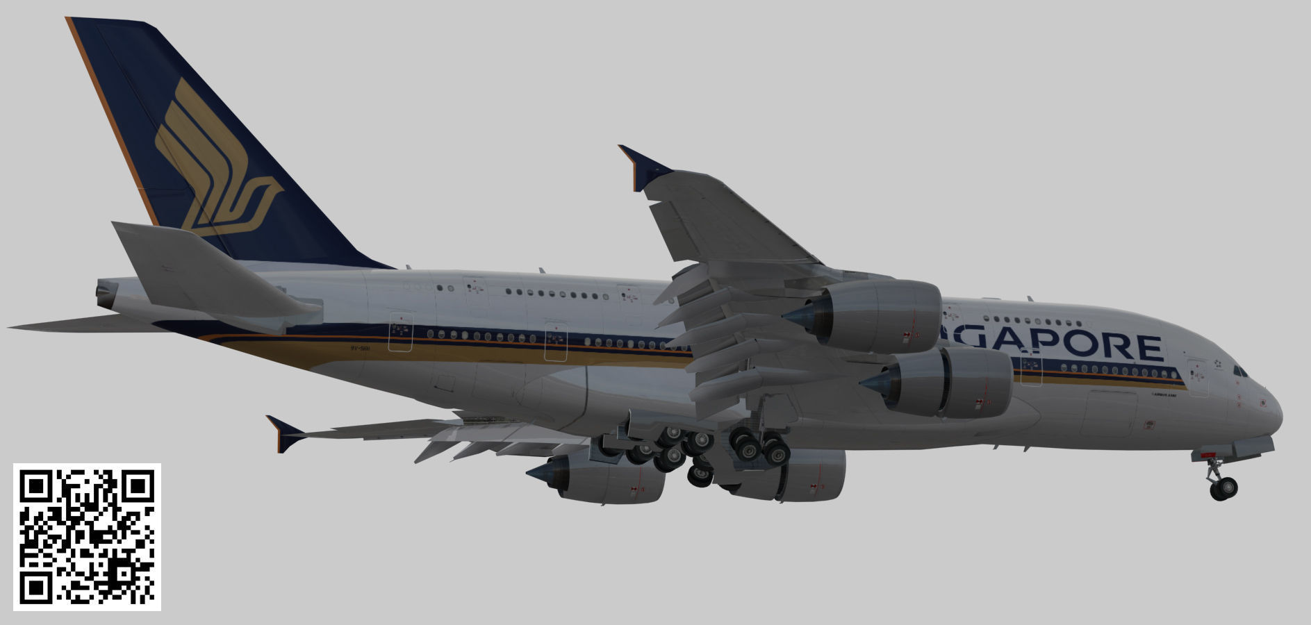 Airbus A380 Singapore Airlines 9V-SKH Low-poly 3D model_6