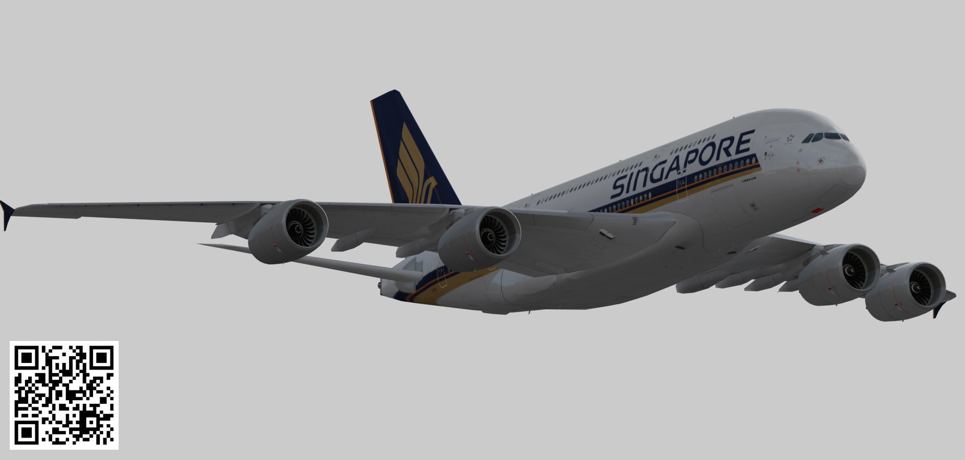Airbus A380 Singapore Airlines 9V-SKH Low-poly 3D model_7