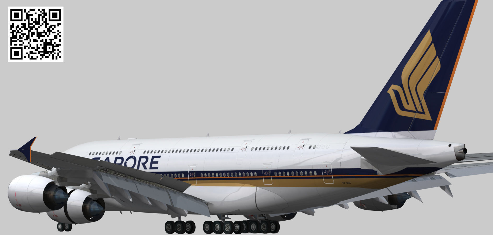 Airbus A380 Singapore Airlines 9V-SKH Low-poly 3D model_2