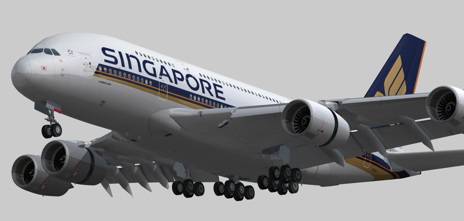 Airbus A380 Singapore Airlines 9V-SKH Low-poly 3D model_3