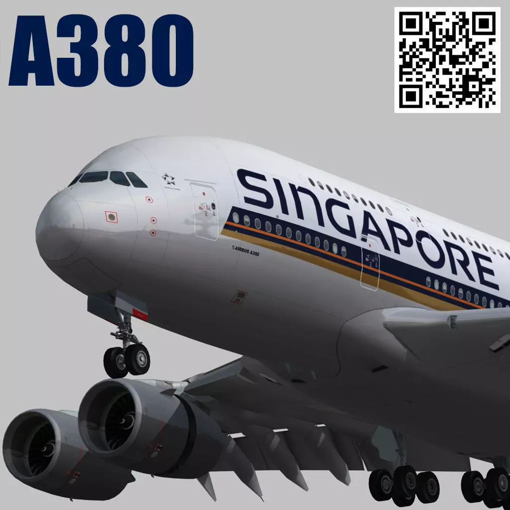 Airbus A380 Singapore Airlines 9V-SKH Low-poly 3D model_0