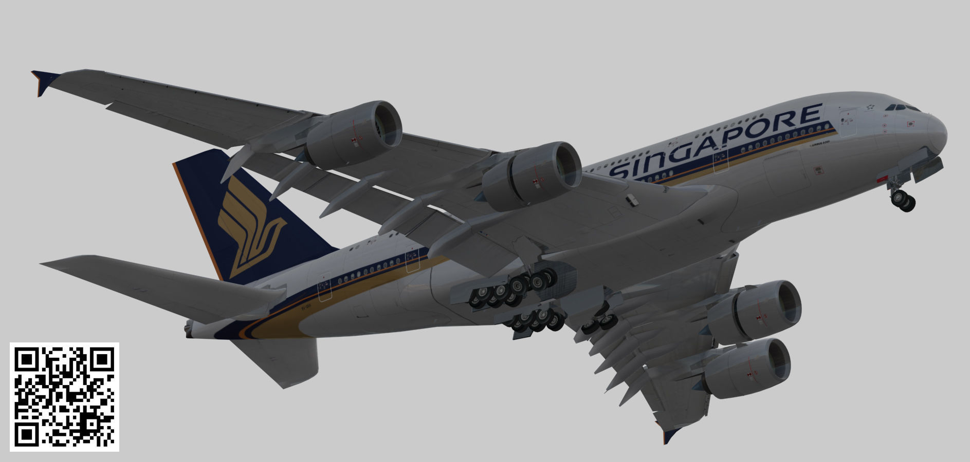 Airbus A380 Singapore Airlines 9V-SKH Low-poly 3D model_8
