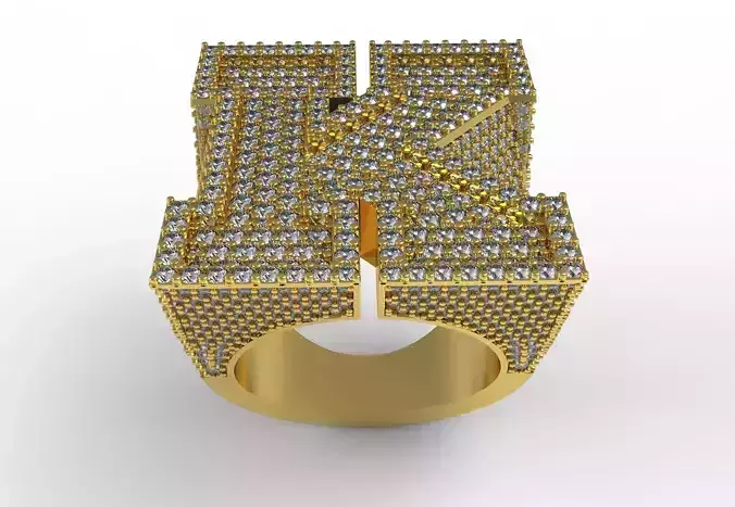 Letter K Halfway Diamond Hip Hop Ring