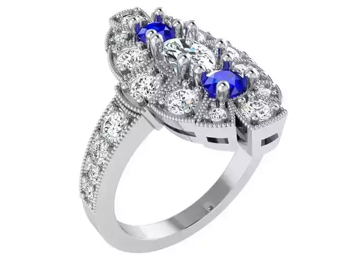 Eye Shape Milgrain Setting Ring 2622