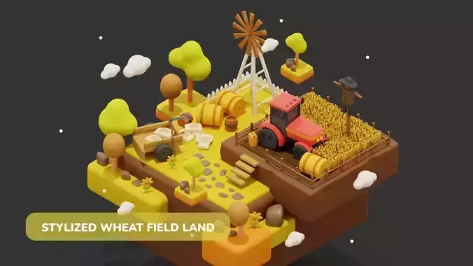 Stylized Wheat Field Environment pack Low-poly 3D model
