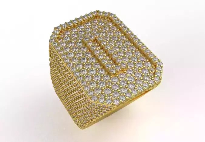 Letter O Halfway Diamond Hip Hop Ring