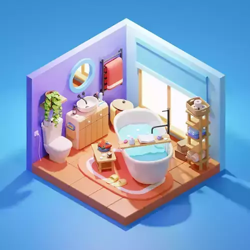 Isometric Stylized Cartoon Bathroom 34 items Pack