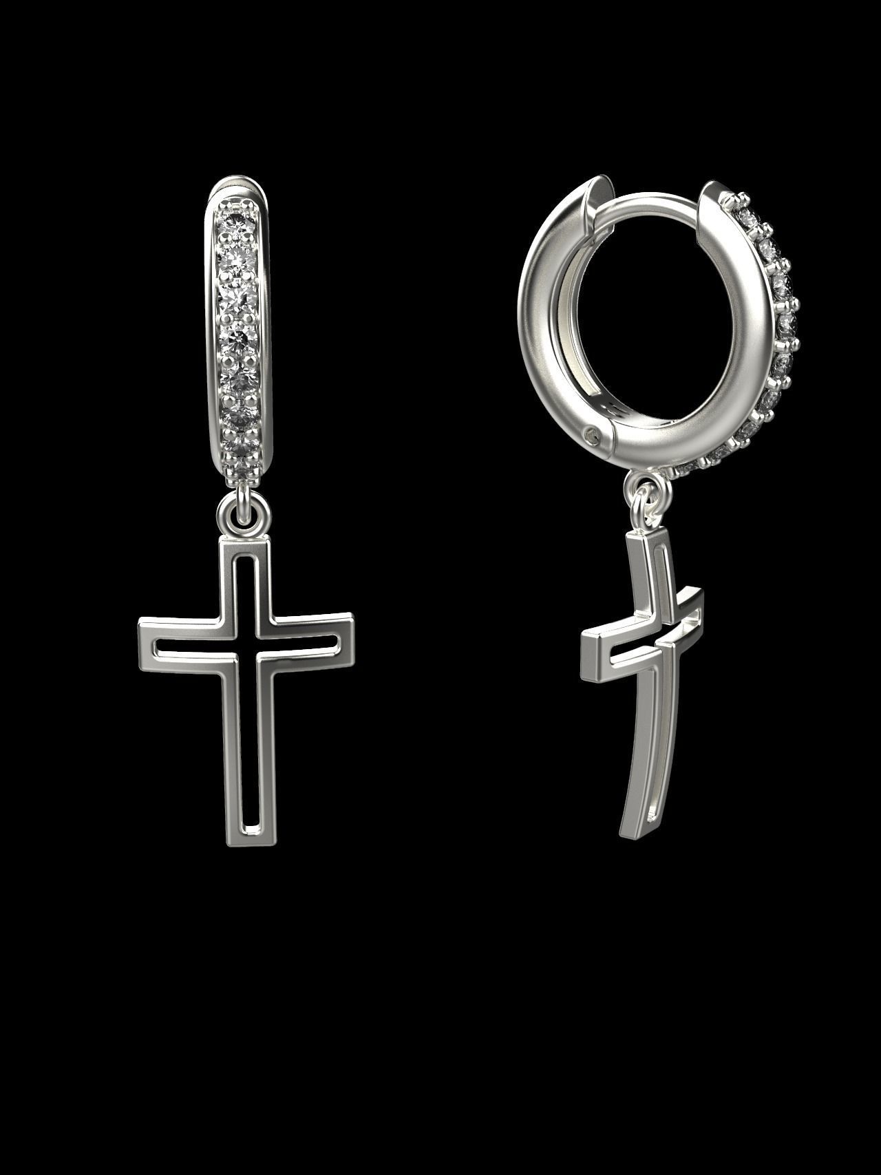 cross earrings 3D print model_2