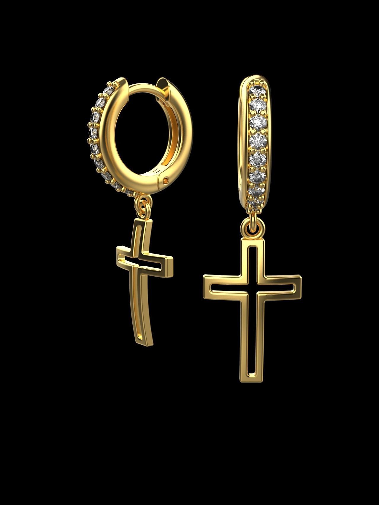 cross earrings 3D print model_1