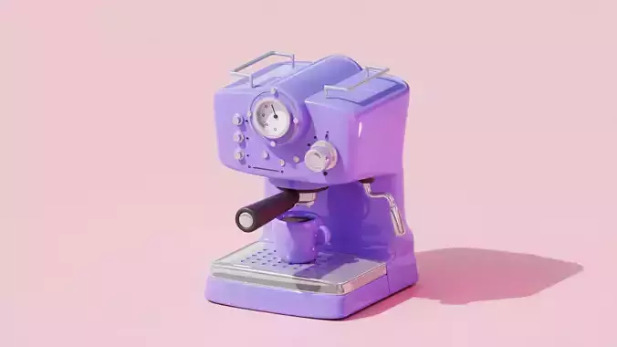 Isometric Stylized Cartoon Vintage Coffee Machine with a cup