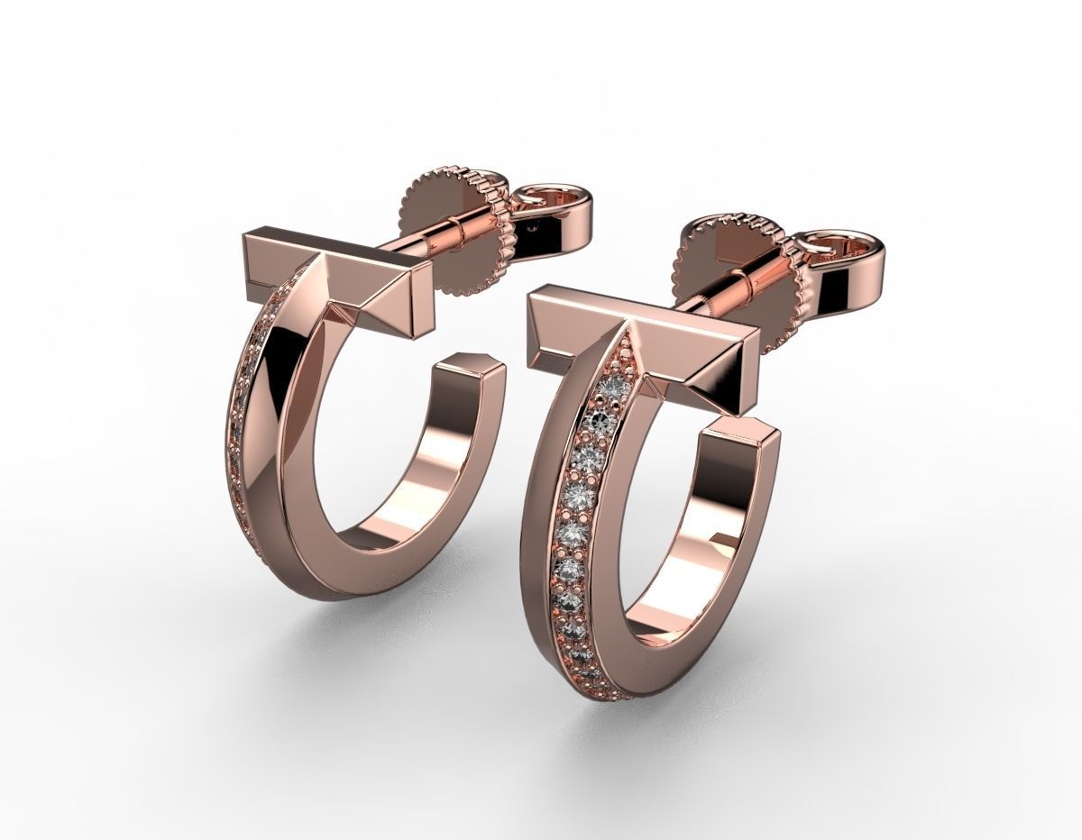 Tiffany T1 earriings diamond 3D print model_1