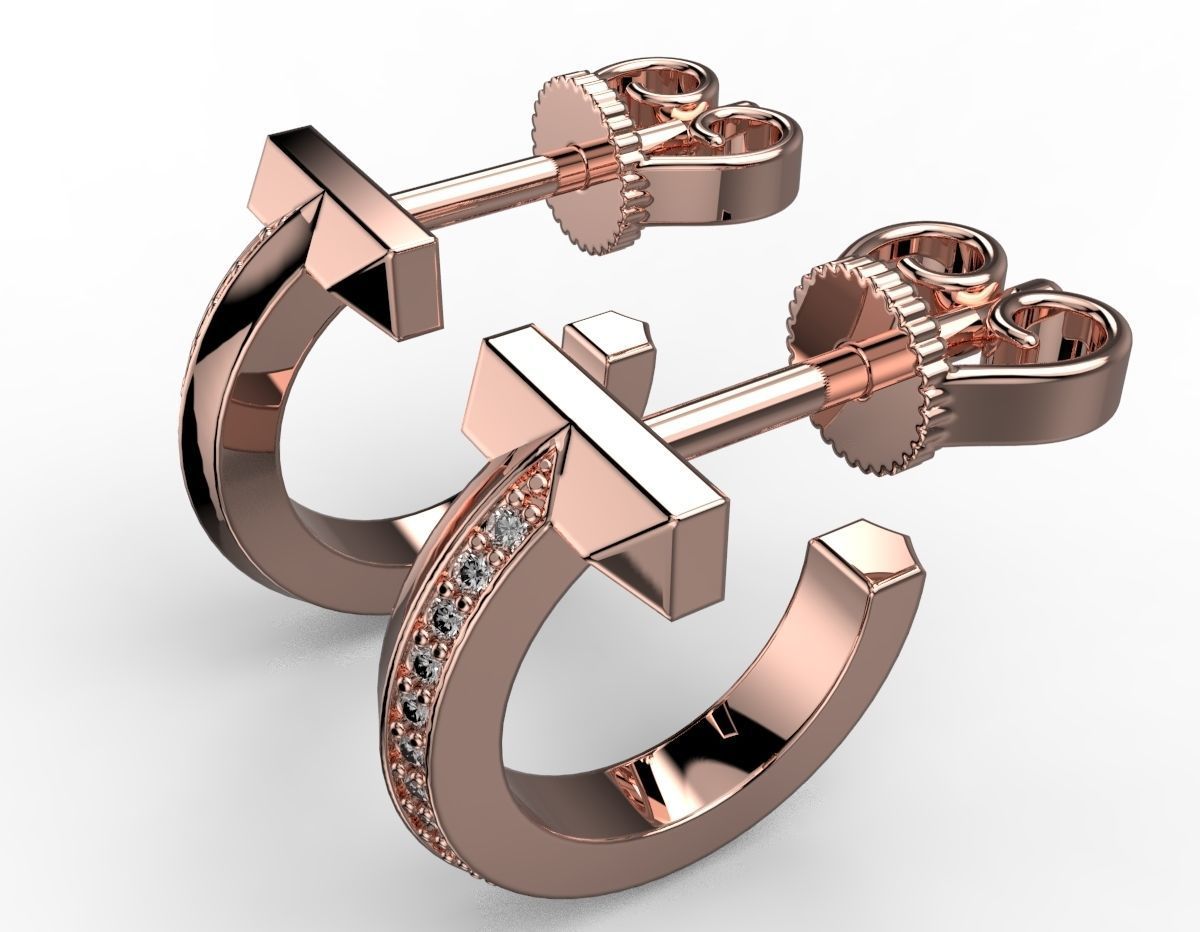 Tiffany T1 earriings diamond 3D print model_8
