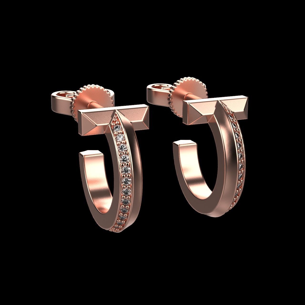 Tiffany T1 earriings diamond 3D print model_3