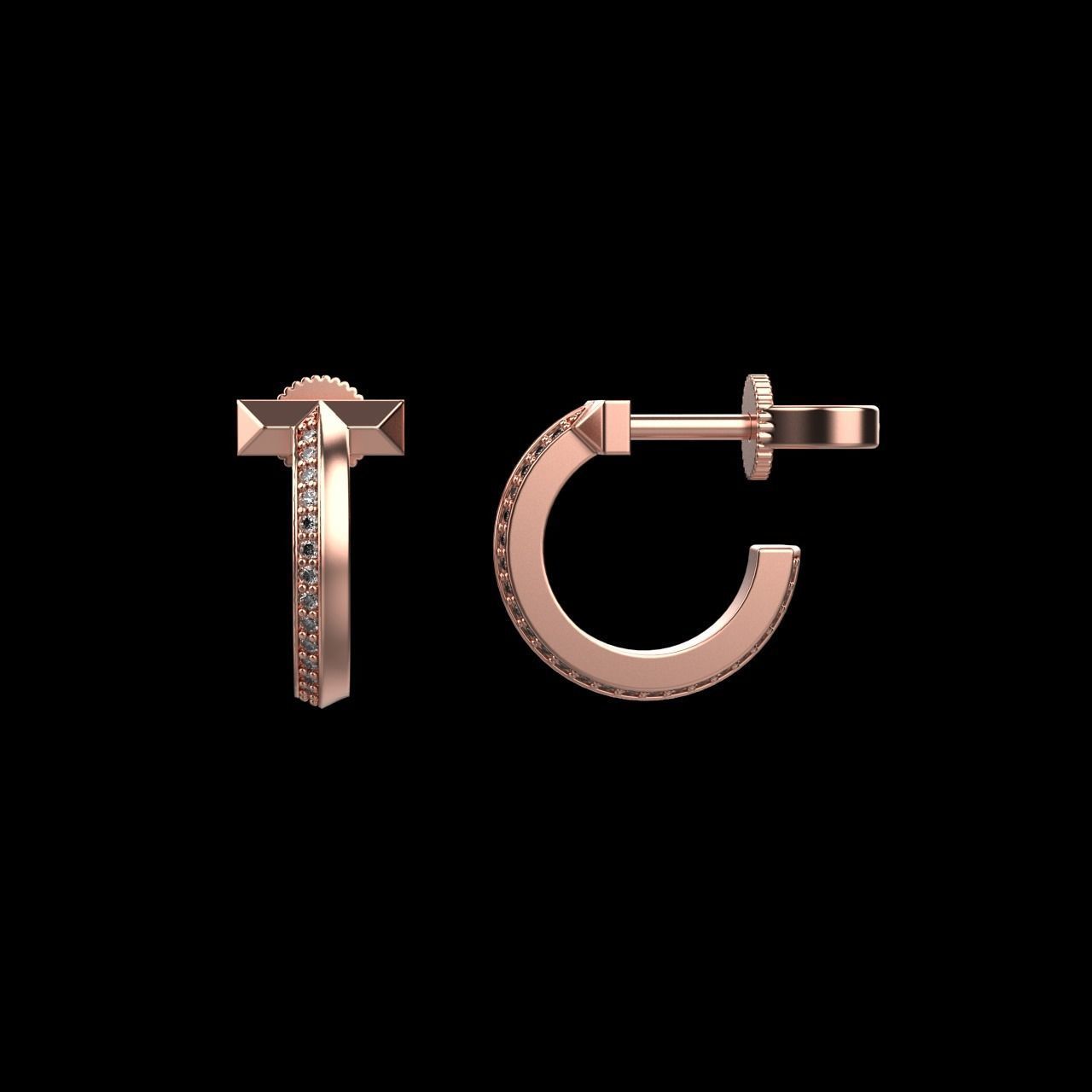 Tiffany T1 earriings diamond 3D print model_2