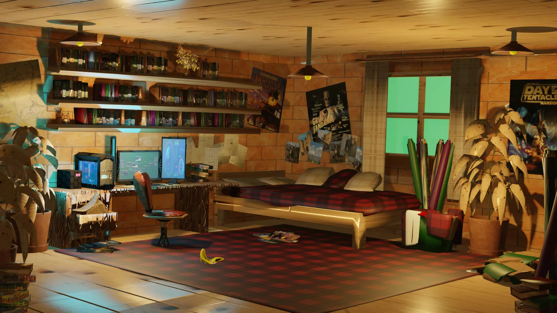 Adventure game student room Low-poly 3D model_0