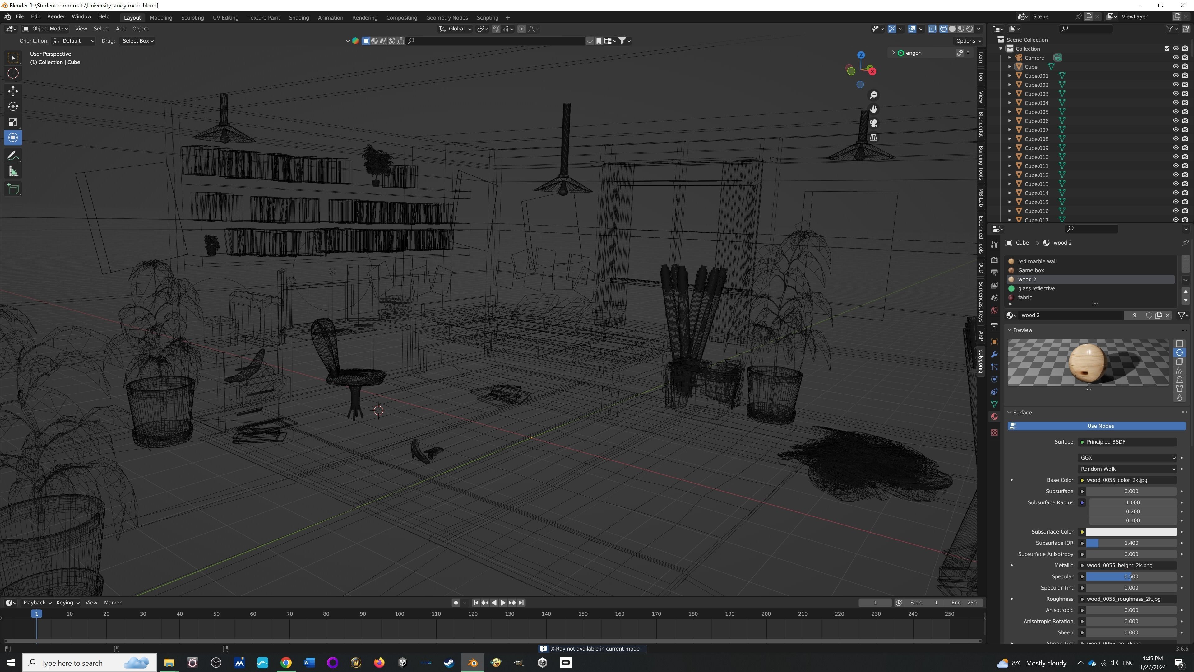 Adventure game student room Low-poly 3D model_2