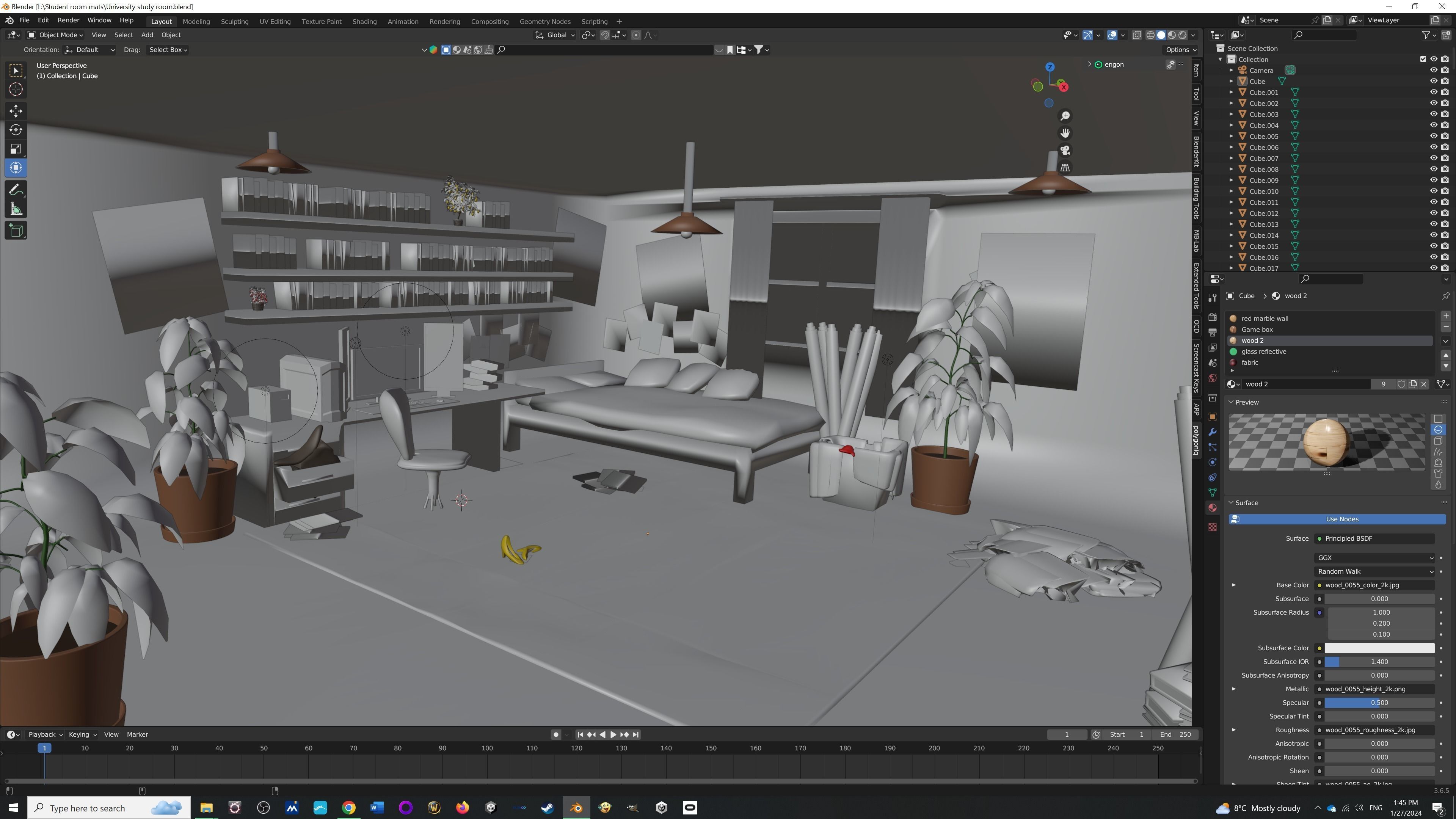 Adventure game student room Low-poly 3D model_3