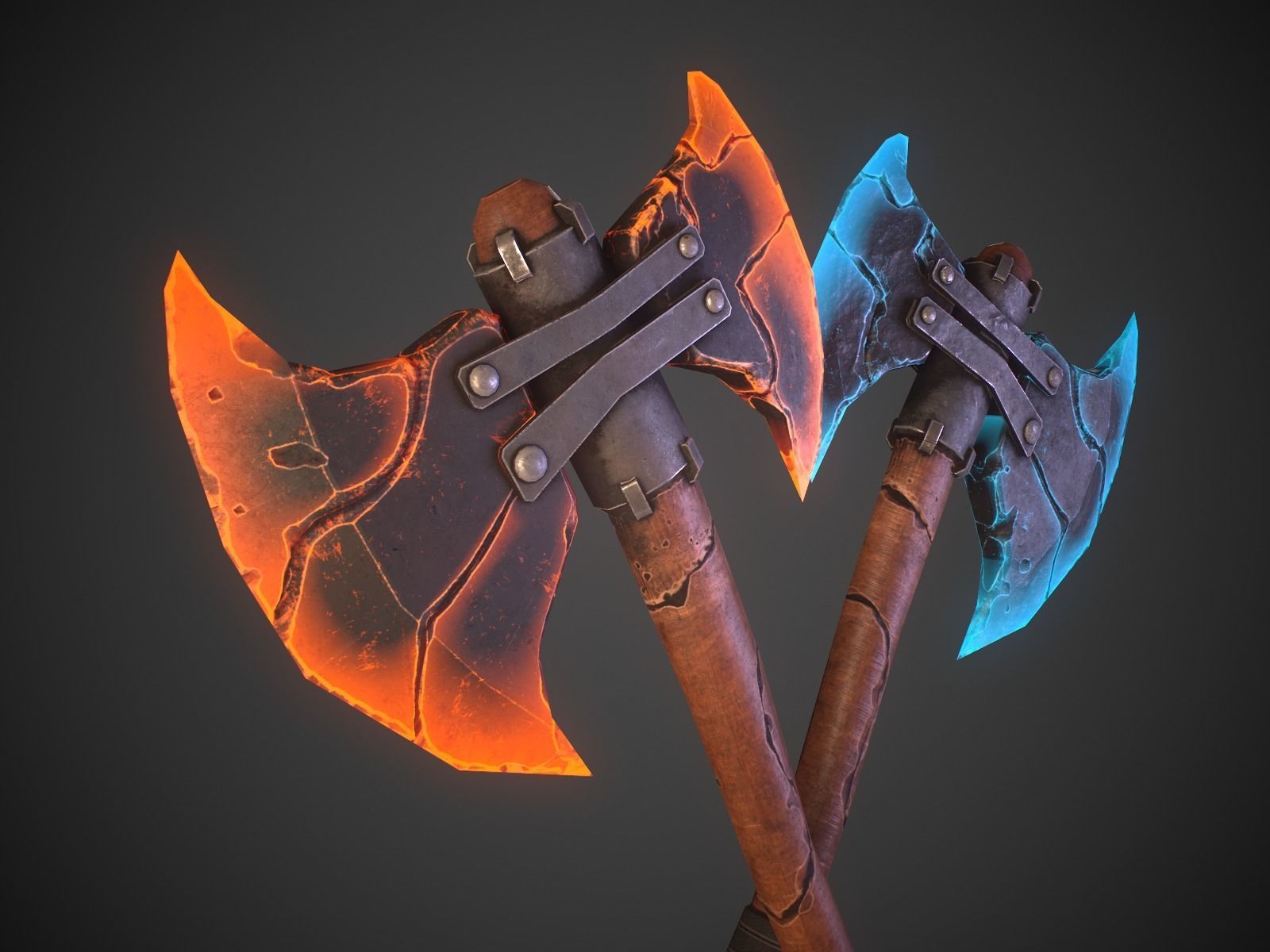 Stylized fantasy  lava and ice axe  Low-poly 3D model_2