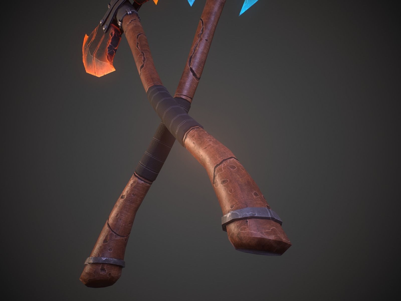 Stylized fantasy  lava and ice axe  Low-poly 3D model_5