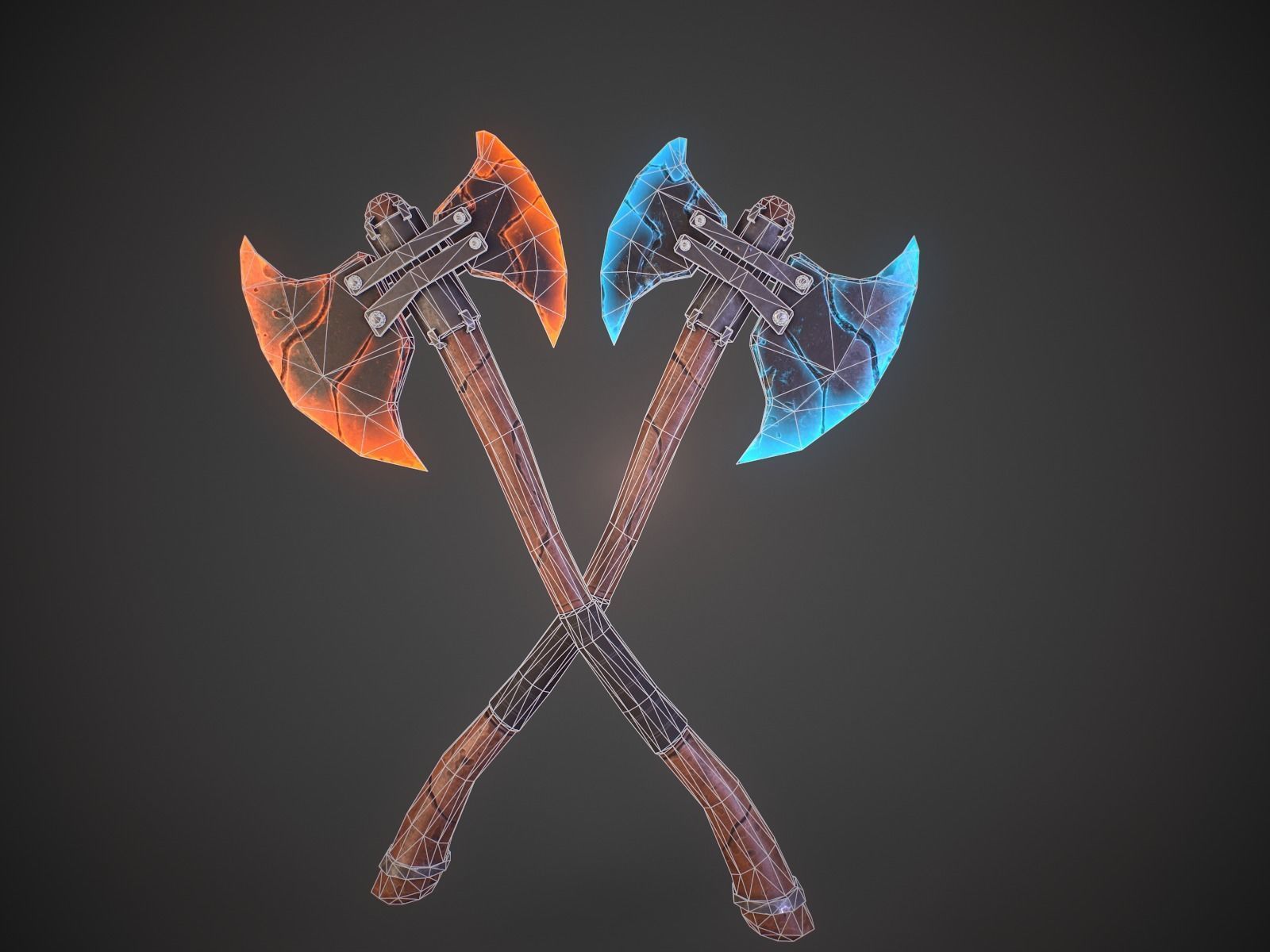 Stylized fantasy  lava and ice axe  Low-poly 3D model_9
