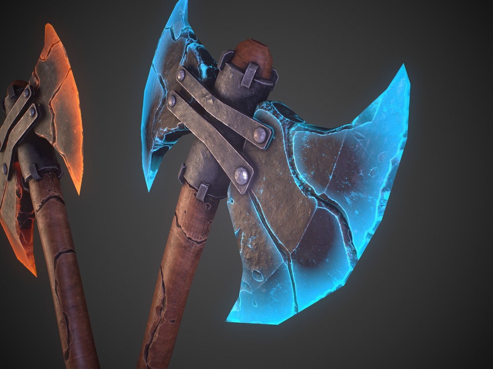 Stylized fantasy  lava and ice axe  Low-poly 3D model_4